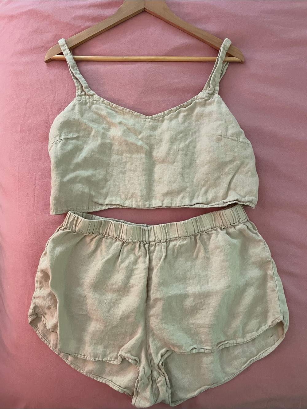 MATE the Label Linen-Blend Cream Sleep Cami & Short Set